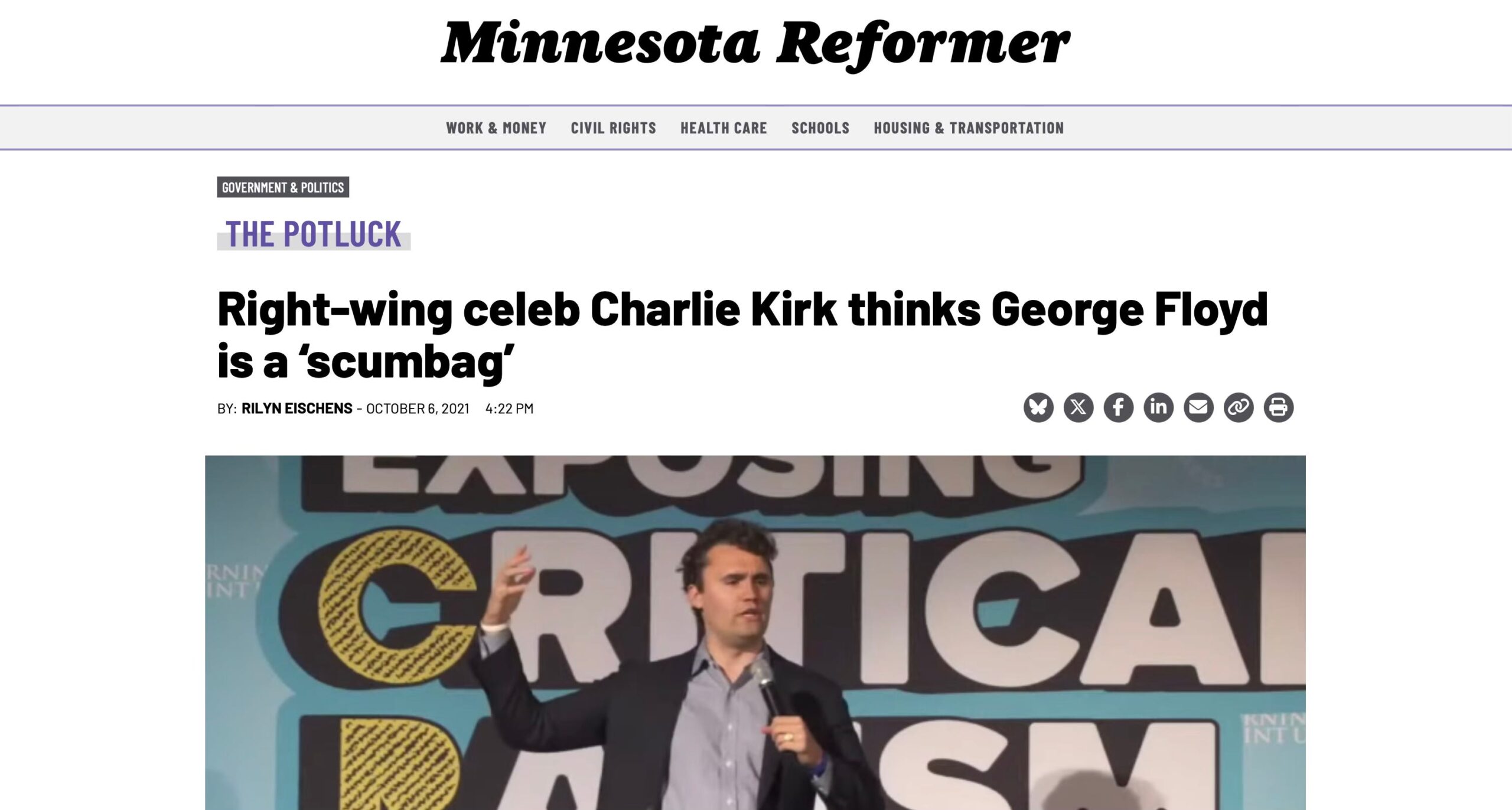 Charlie Kirk on George Floyd via Minnesota Reformers