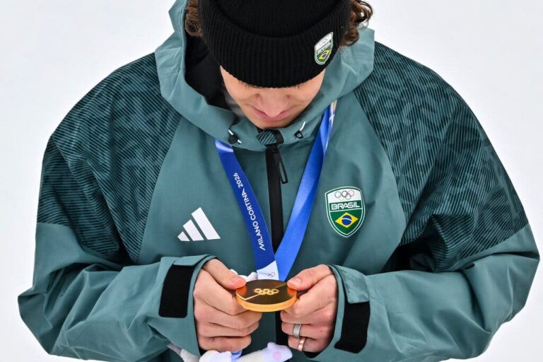 Lucas Pinheiro Braathen of Brazil won gold in the men’s giant slalom race on Saturday in Italy, earning the first medal by a South American athlete at a Winter Games. | Getty Images