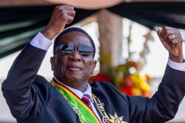 Zimbabwe's President Emmerson Mnangagwa celebrates after being inaugurated in 2023 in the capital Harare | Tafadzwa Ufumeli/Getty Images