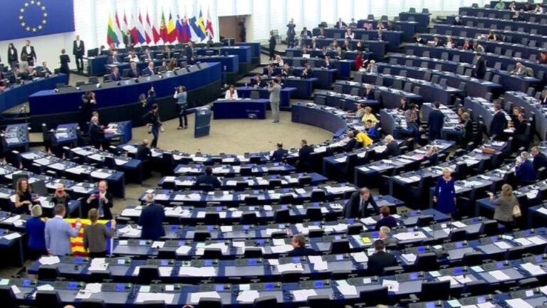 General view of the hemicycle as members of the European Parliament. | REUTERS/Reuters Tv