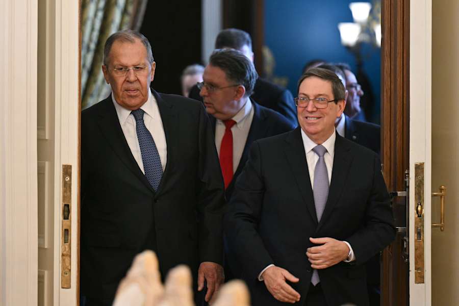 Russian Foreign Minister Sergey Lavrov, left, and Cuban Foreign Minister Bruno Rodriguez enter a hall during their meeting in Moscow, Russia, Wednesday, Feb. 18, 2026. | Hector Retamal/ AP