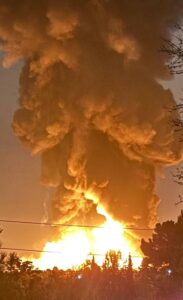 Fire as seen on one of Tehran's Oil Depot | @FaytuksNetwork / X