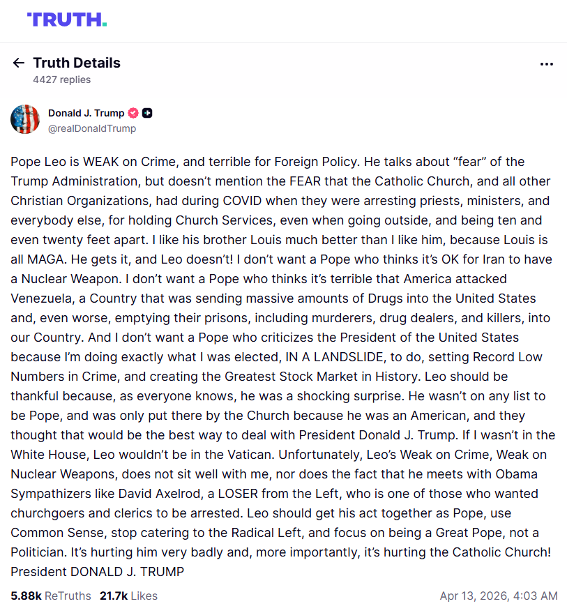 Trump Posts Christ-Like Image After Saying Pope Is Weak and Would Not Be Pope Without Him Trump Posts Christ-Like Image After Saying Pope Is Weak and Would Not Be Pope Without Him | Swahili Today