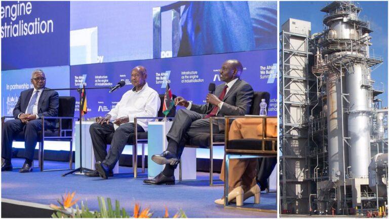 Aliko Dangote speaks during a regional infrastructure meeting as East African leaders discuss plans for a major oil refinery in Tanga.