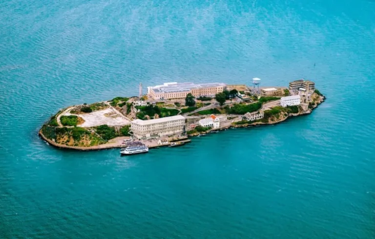 Aerial image of alcatraz prison
