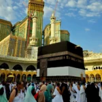 Pilgrims gathered around the Kaaba inside Masjid al-Haram in Mecca.