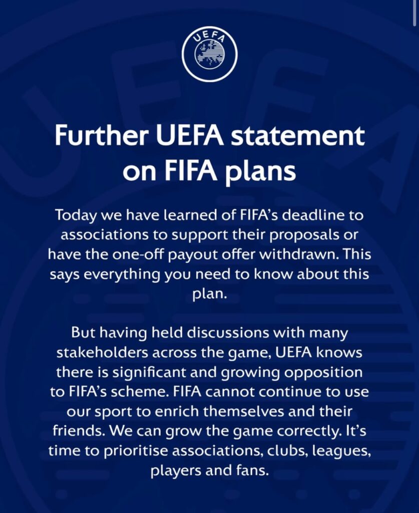 UEFA Beefs With FIFA Over World Cup Investment Plan: "Football Is Not FIFA's to Sell" UEFA Beefs With FIFA Over World Cup Investment Plan: "Football Is Not FIFA's to Sell" | Swahili Today